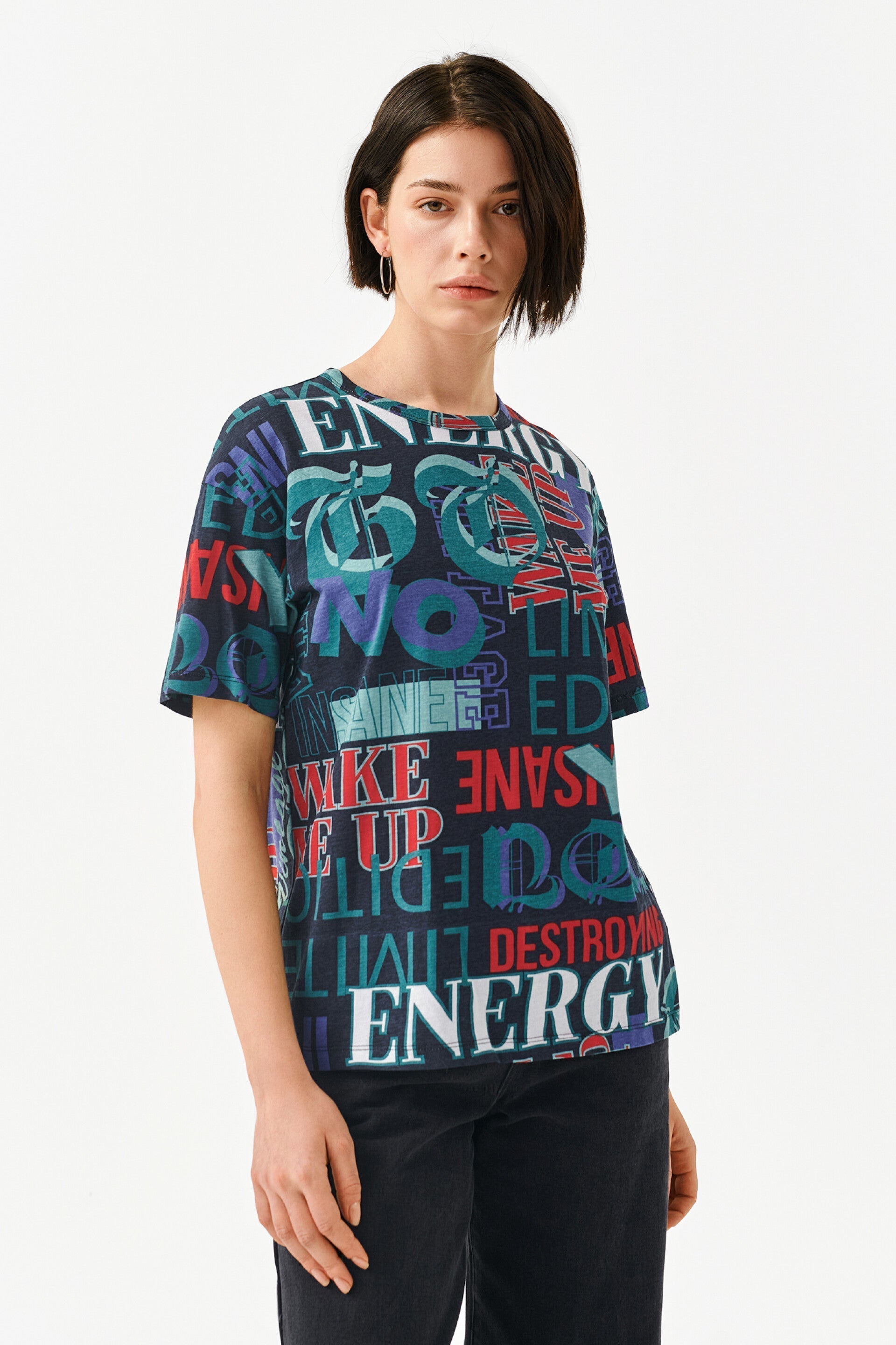 MULTI COLOR LETTER PRINTED T-SHIRT -WOMEN