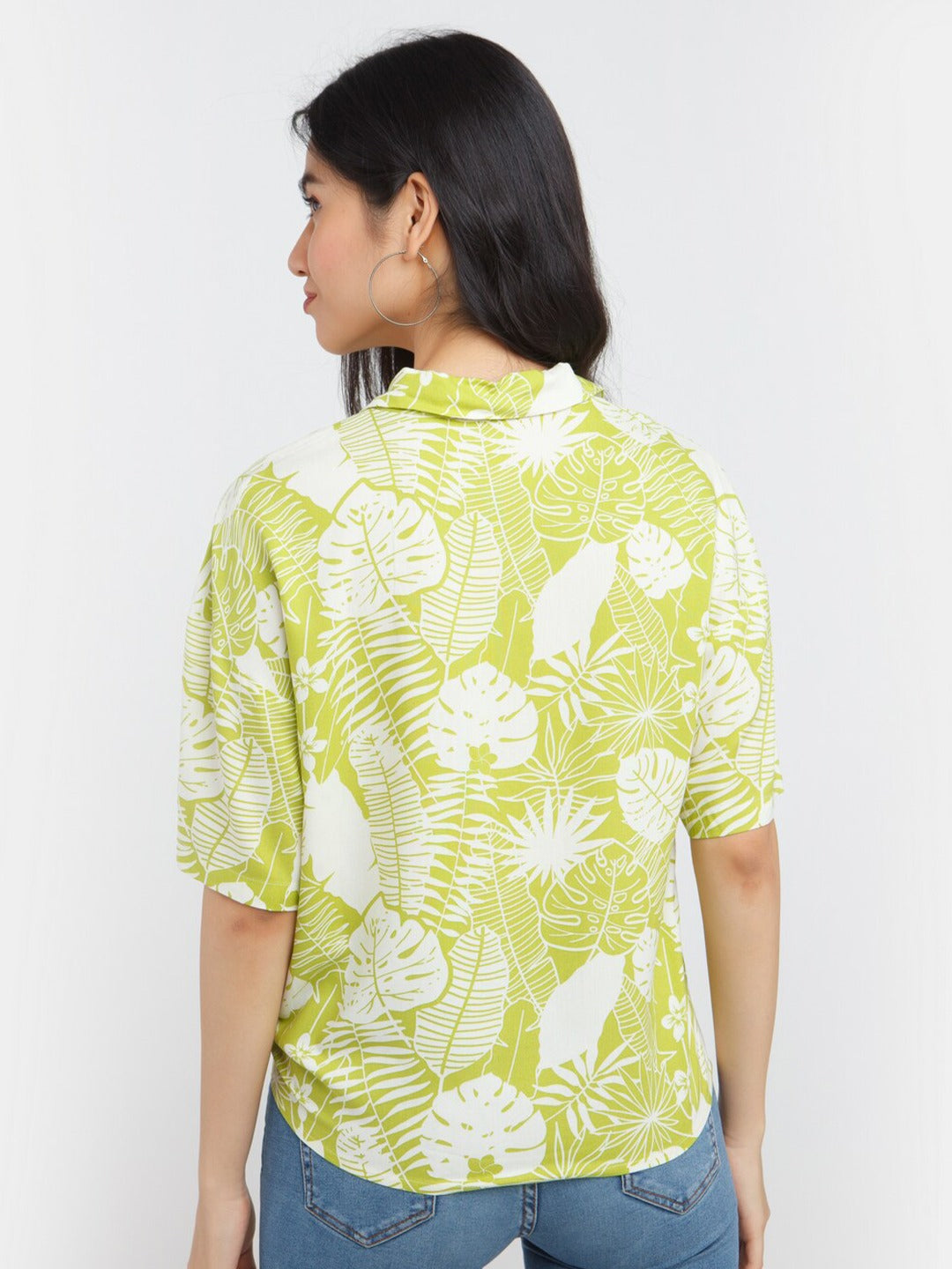 GREEN LEAF PATTERN SHIRT -WOMEN