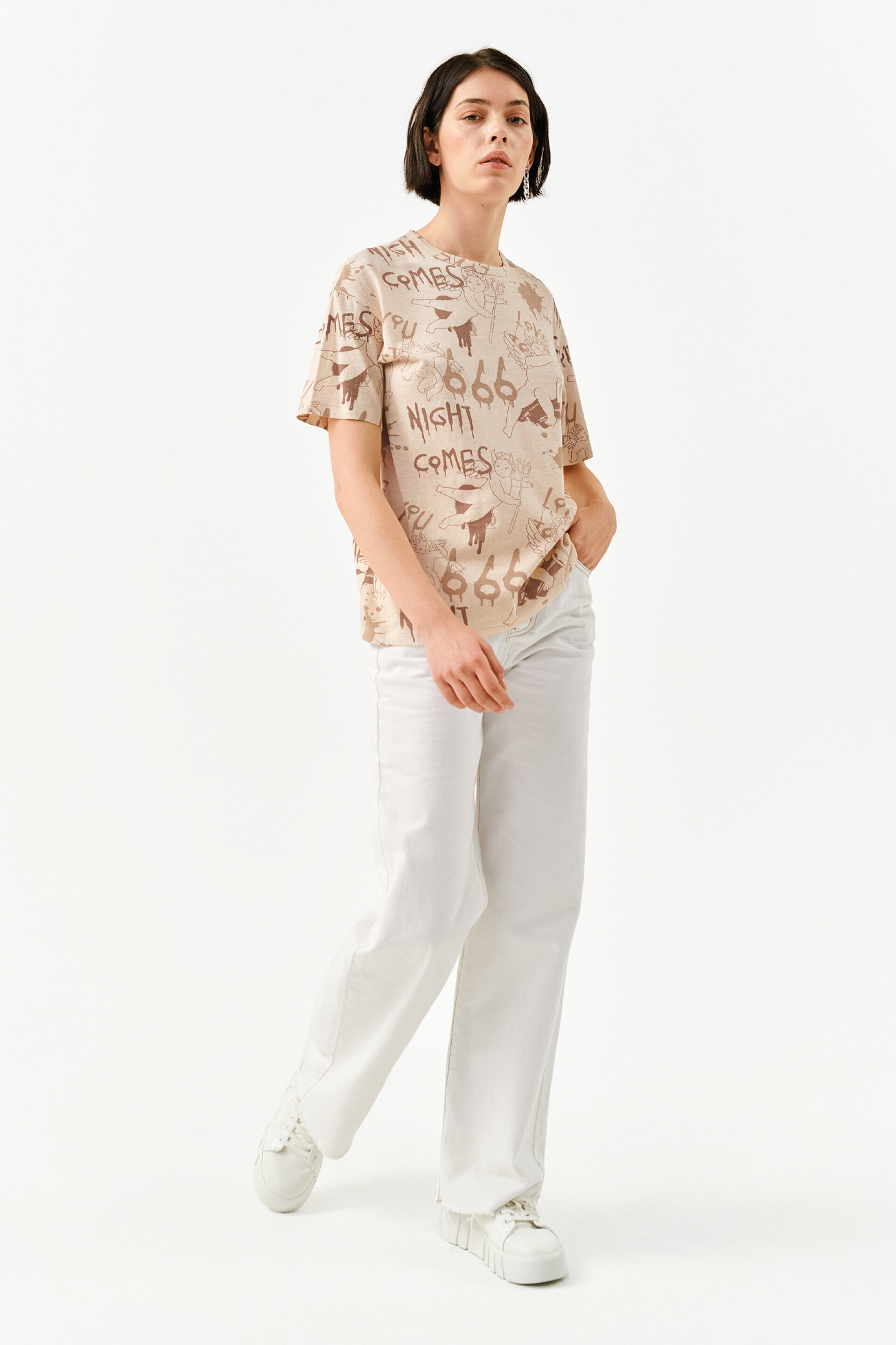 BROWN PRINTED T-SHIRT -WOMEN