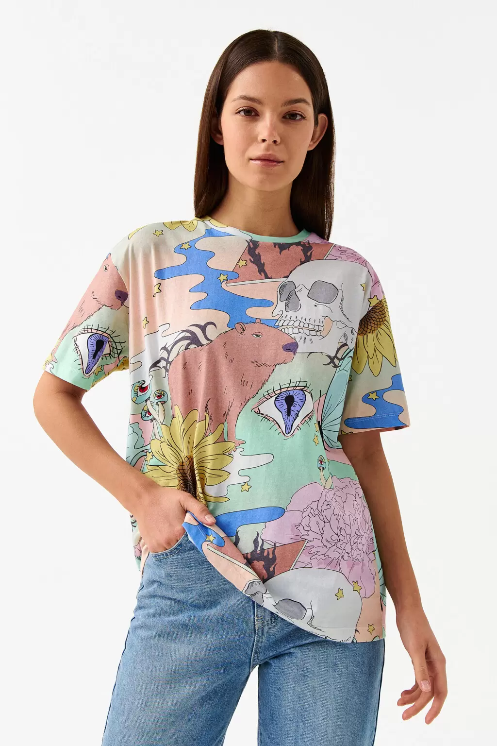 JUNGLE ANIMAL PRINTED T-SHIRT -WOMEN