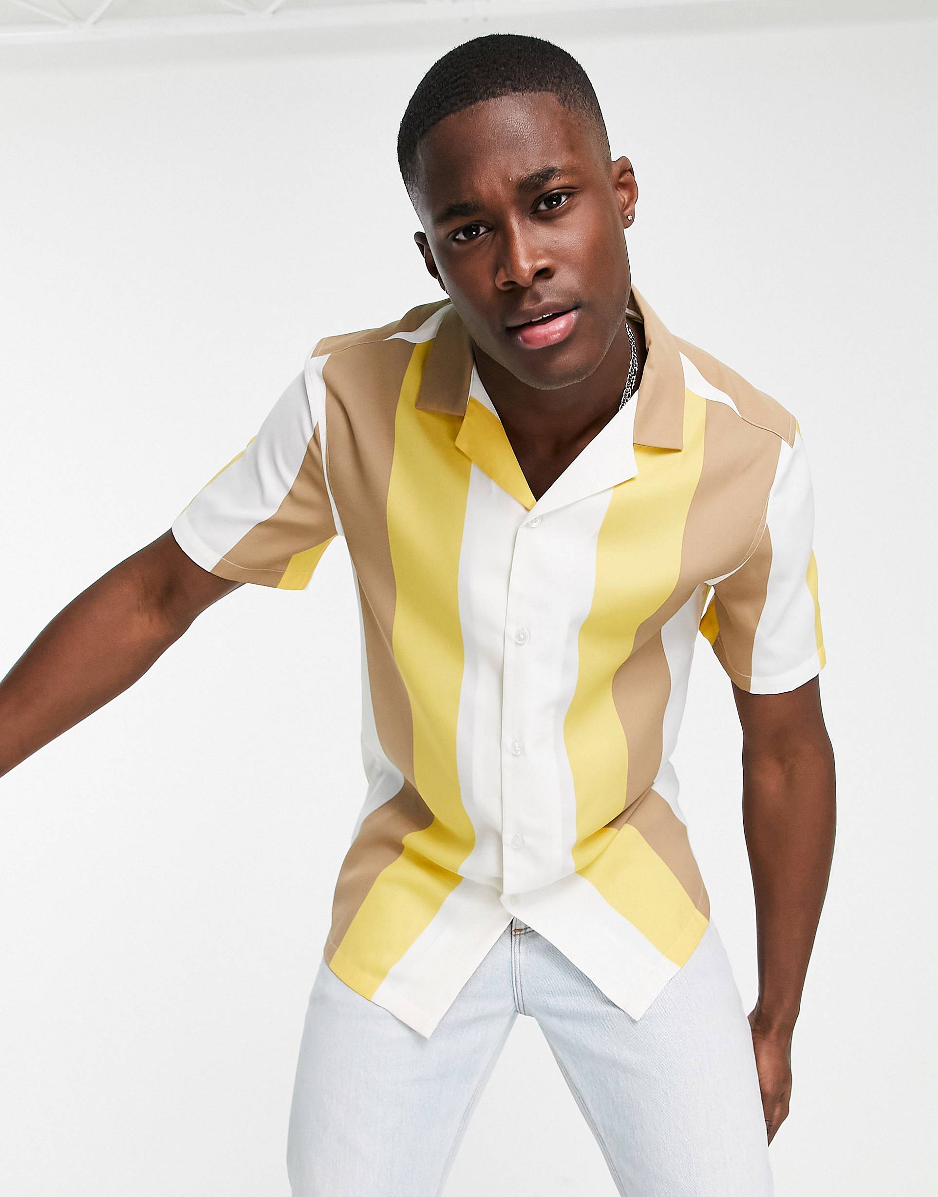 YELLOW & BROWN STRIPED SHIRT- MEN