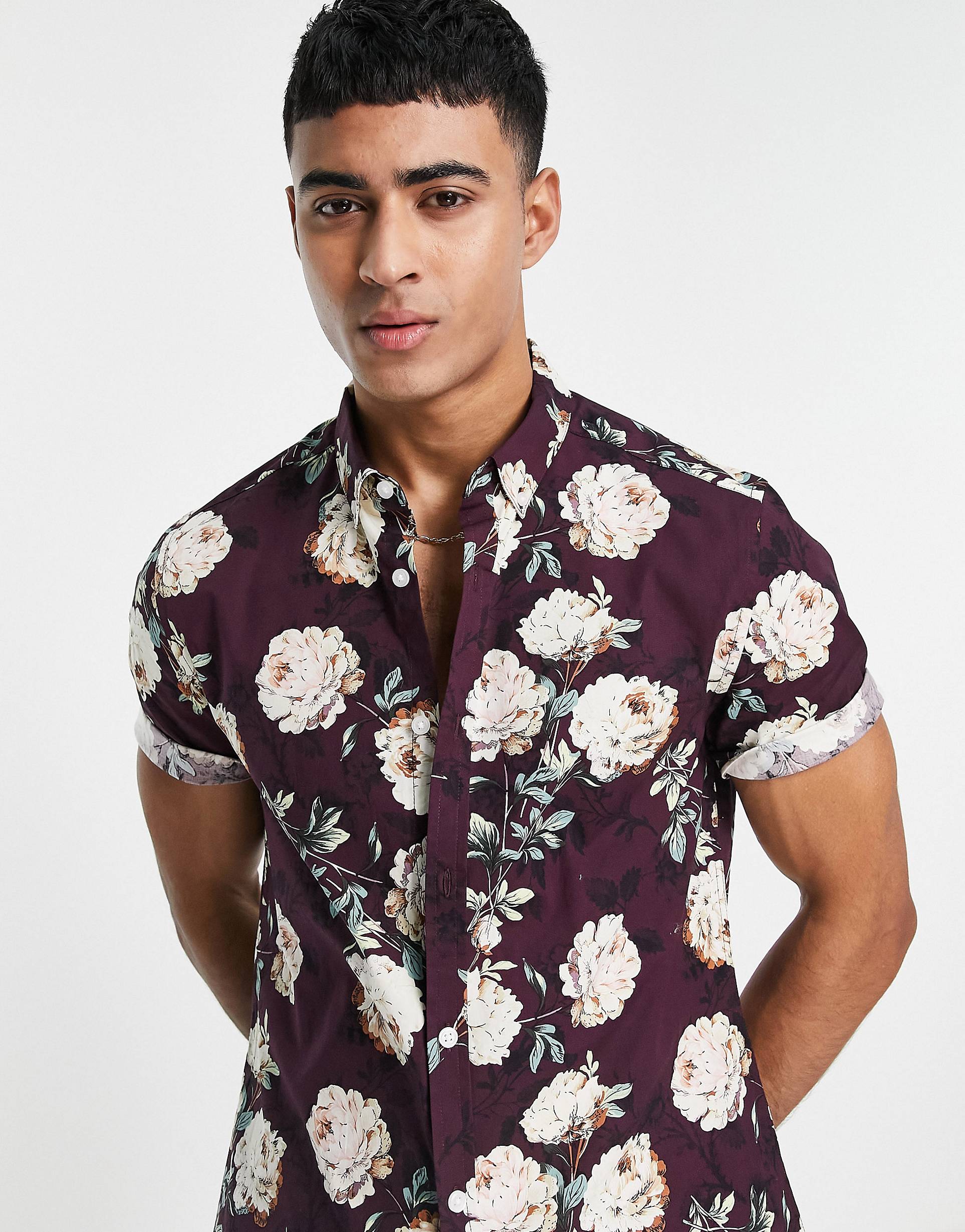 WHITE DAISY FLORAL PRINT SHIRT - MEN