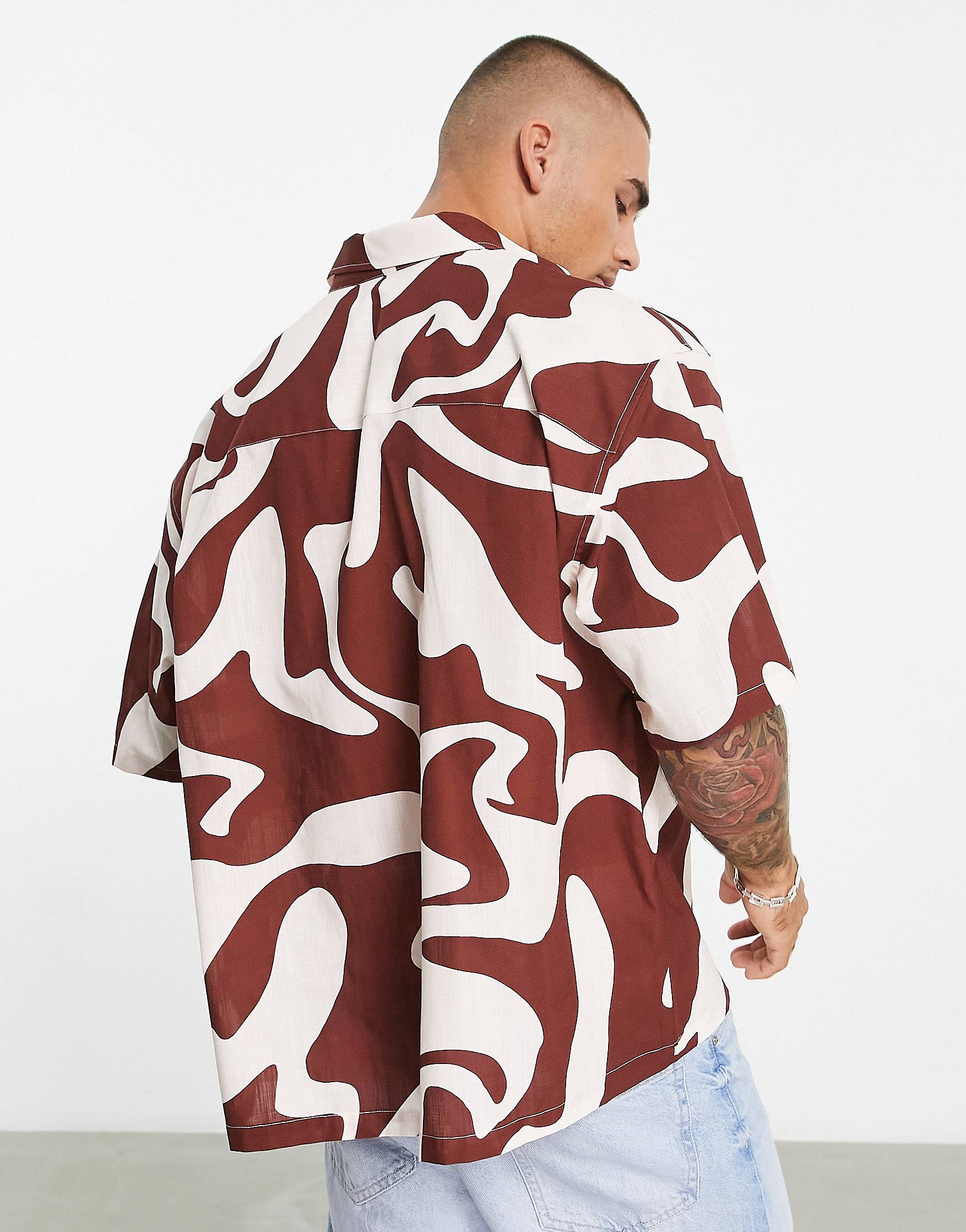 BROWN ABSTRACT PRINT SHIRT-MEN