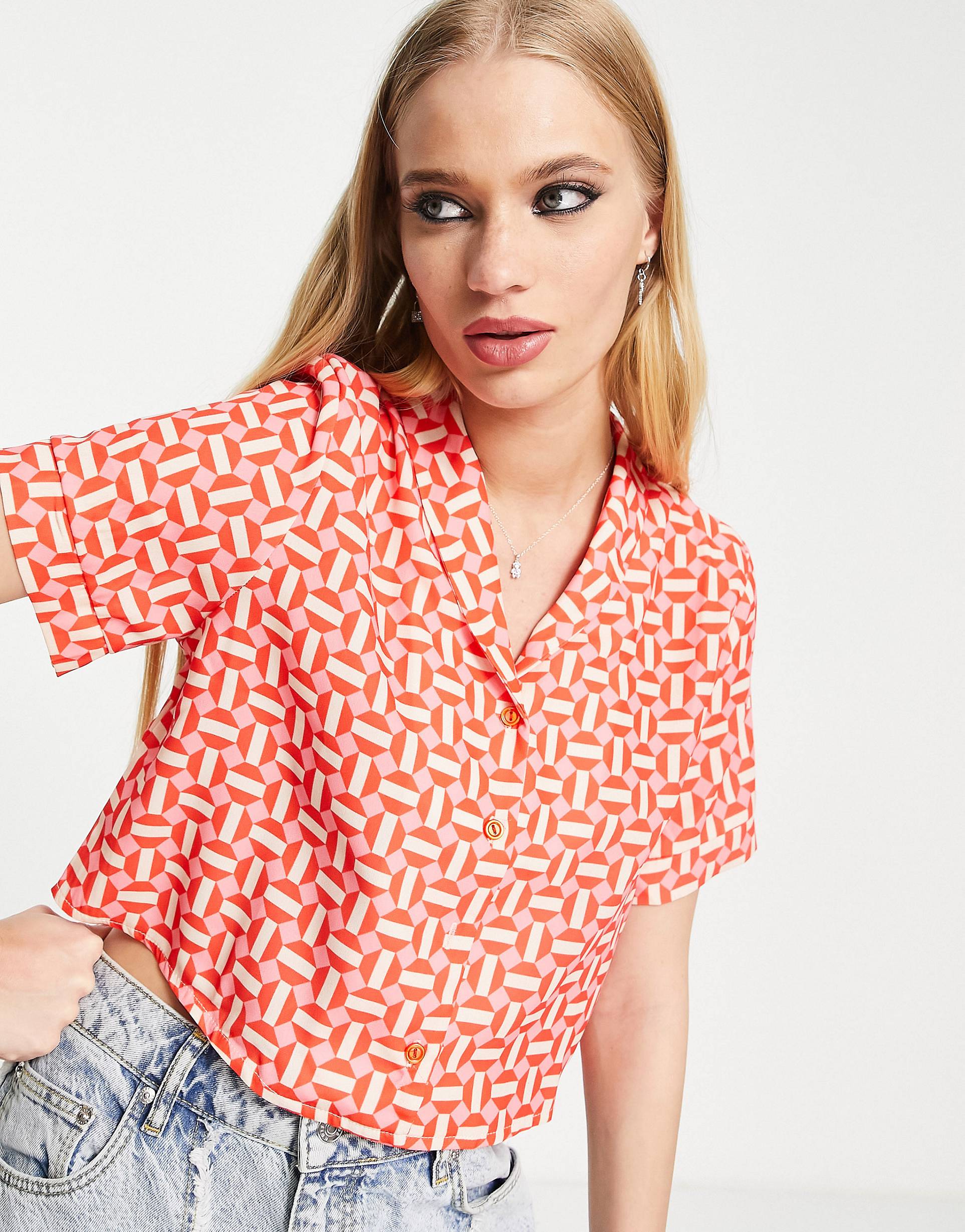 ORENGE CRICLE PRINTED SHIRT-WOMEN