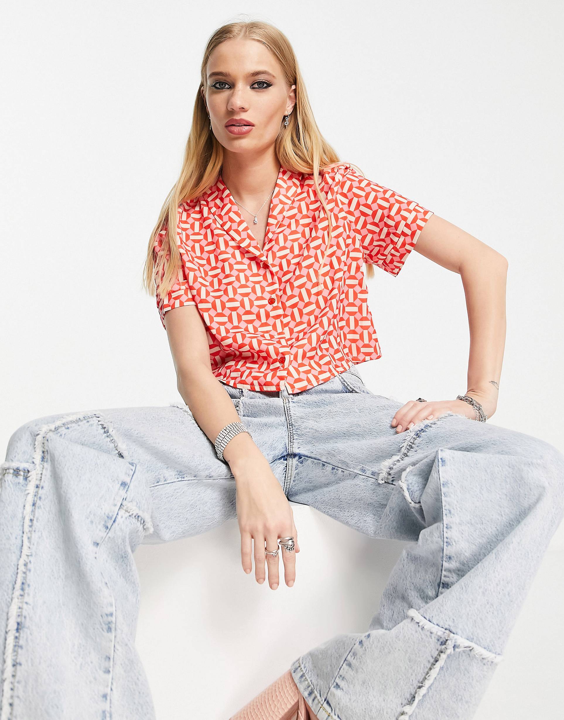 ORENGE CRICLE PRINTED SHIRT-WOMEN