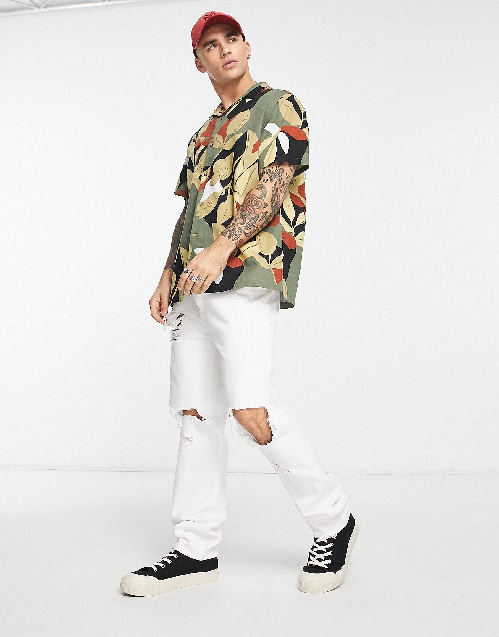 ABSTRACT LEAF PRINT SHIRT -MEN