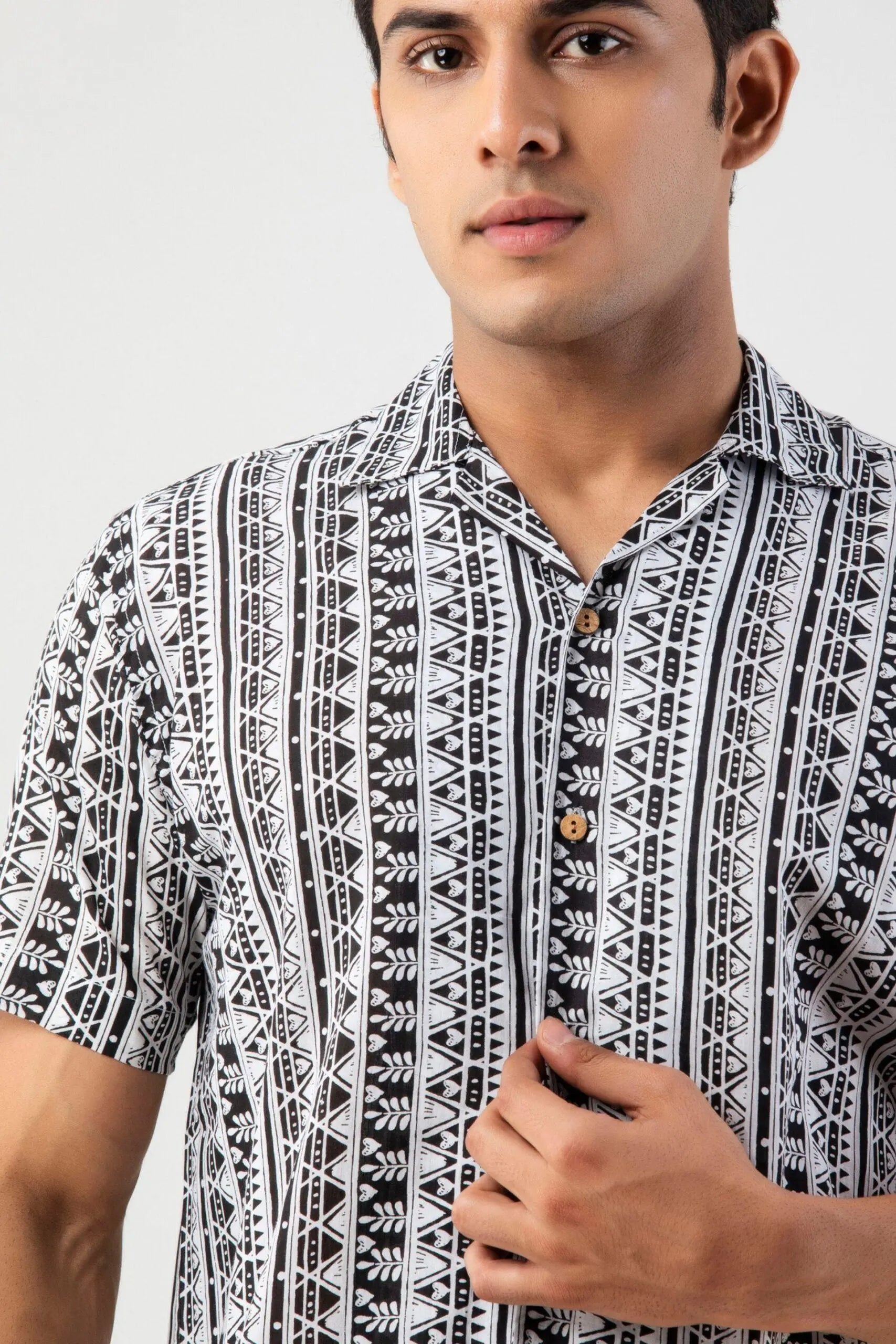 White Ethnic Pattern Printed Casual Shirt