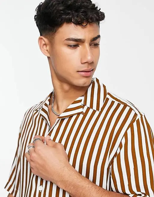 Classy Brown Stripe Printed Men Shirt