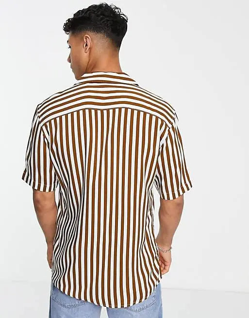 Classy Brown Stripe Printed Men Shirt