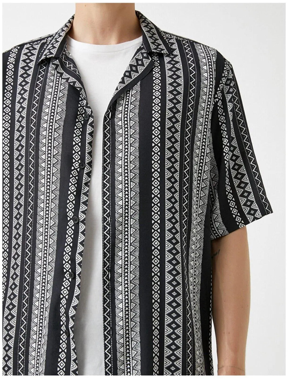 Vertical Tribal Printed Black Shirt+