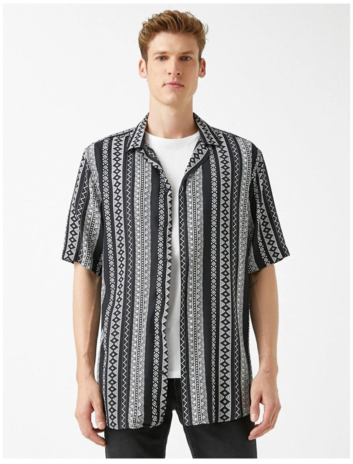 Vertical Tribal Printed Black Shirt+