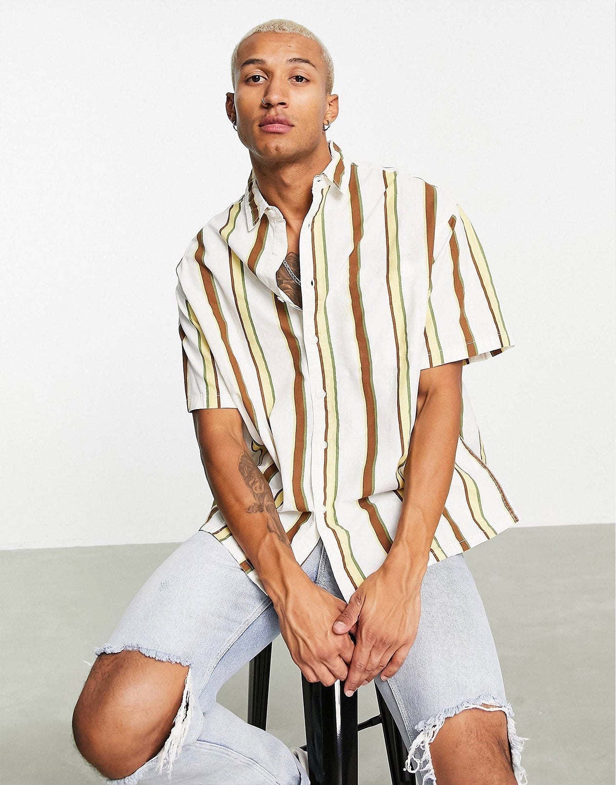 BROWN STRIPED PRINTED SHIRT - MEN