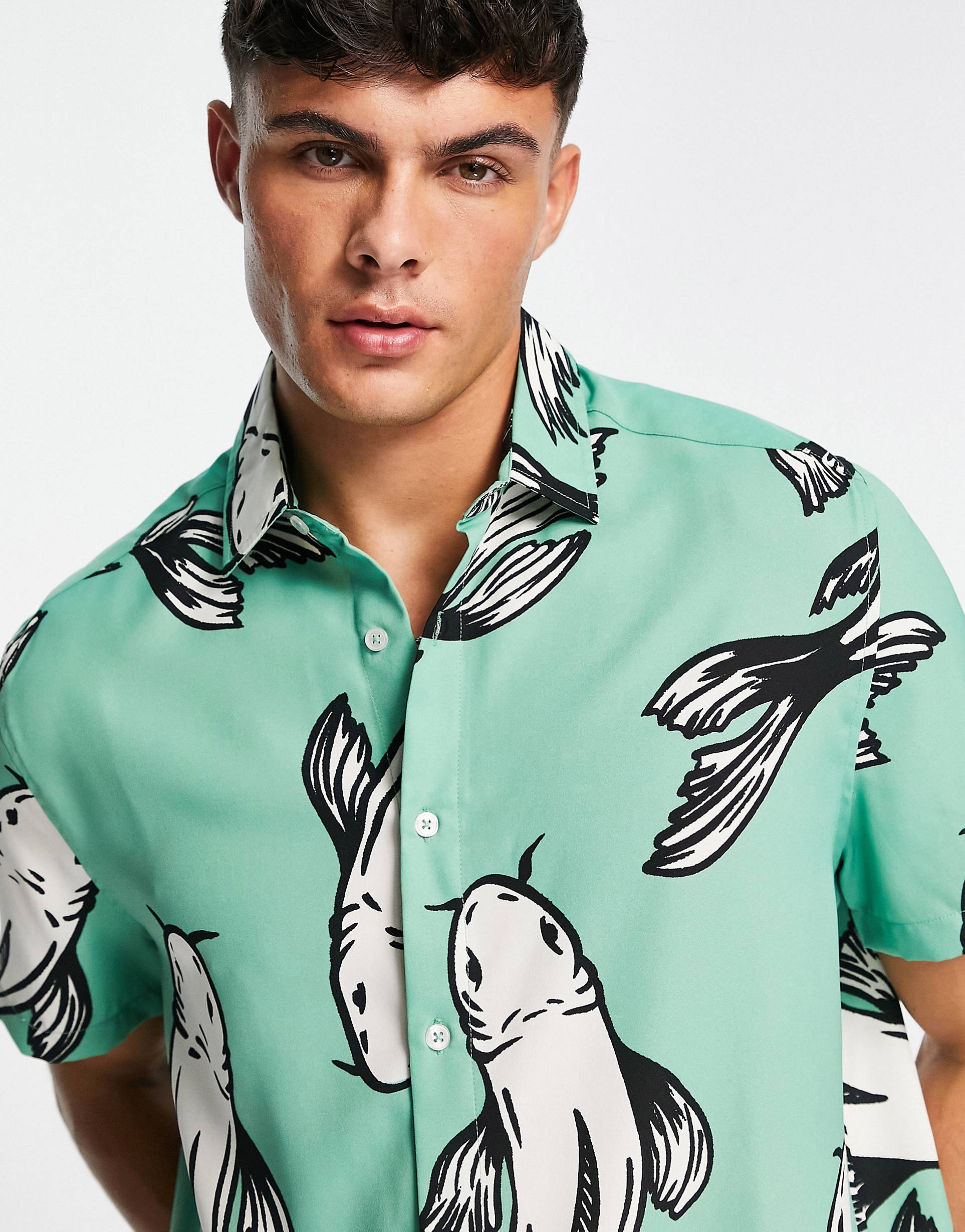 GREEN FISH PATTERN SHIRT - MEN