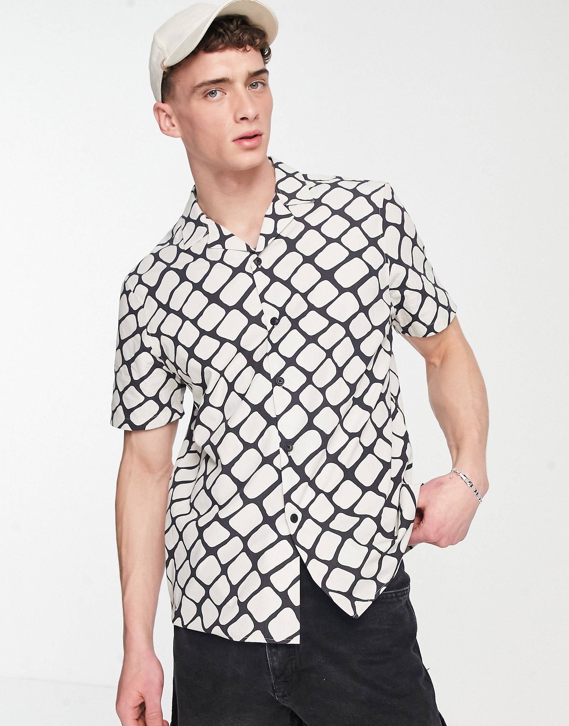 Block Pattern Printed Casual Shirt For Men