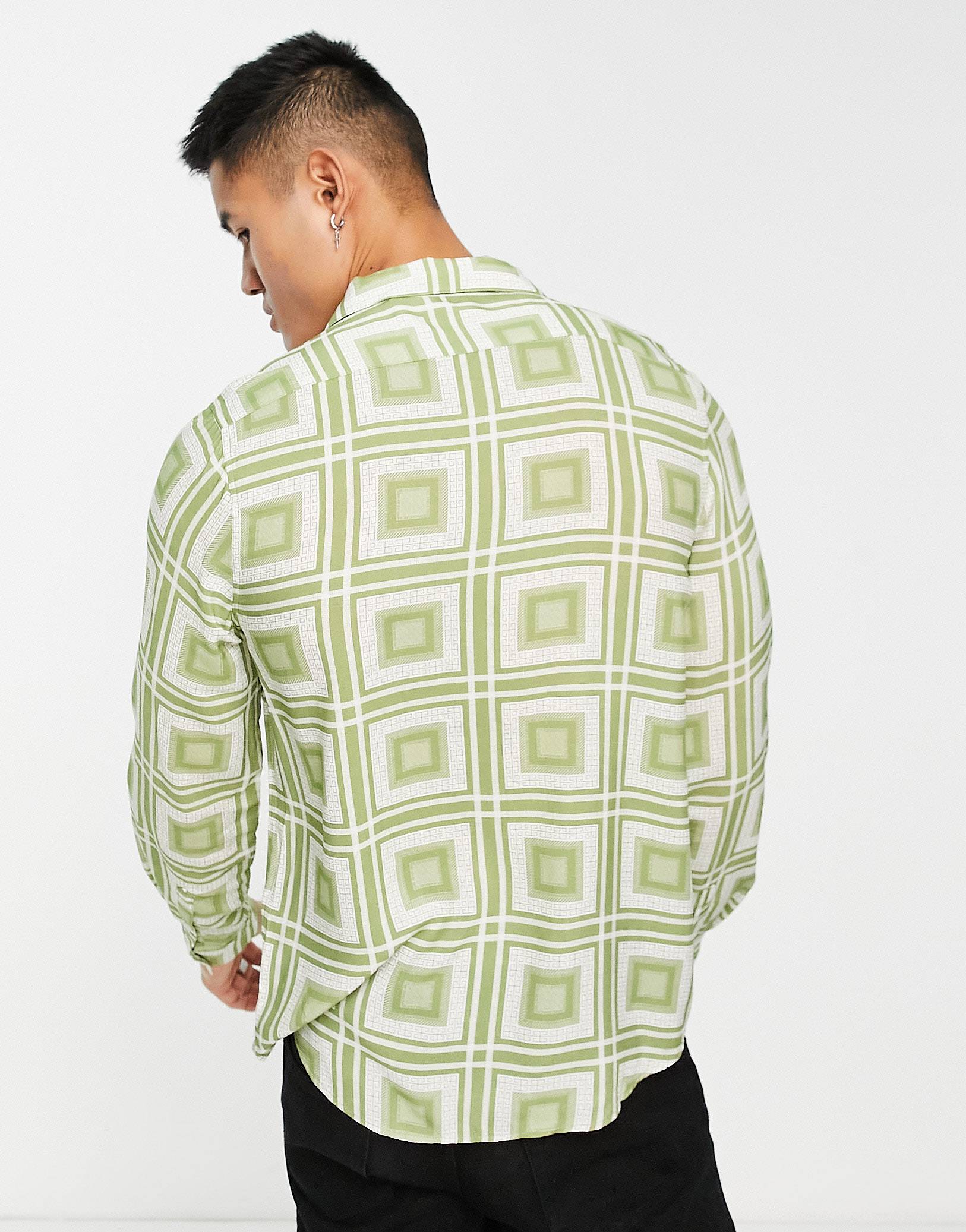 GREEN CHECKS PRINT SHIRT- MEN