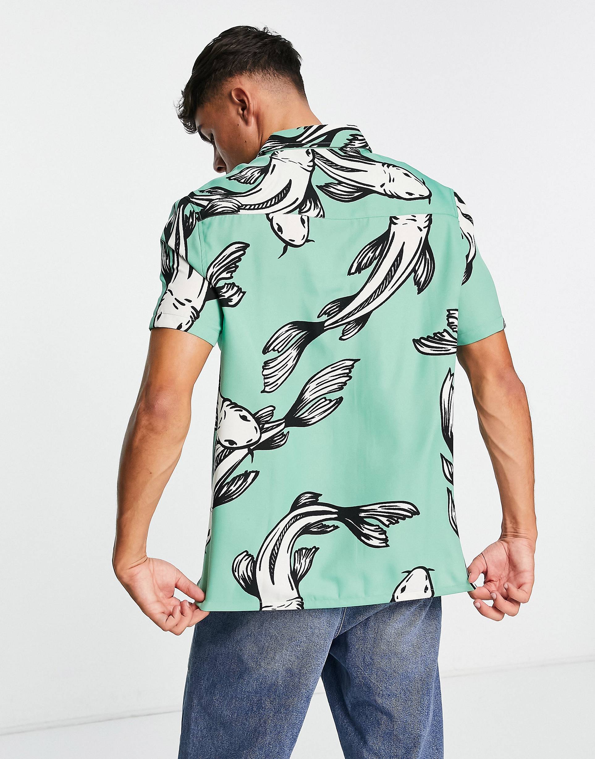 GREEN FISH PATTERN SHIRT - MEN