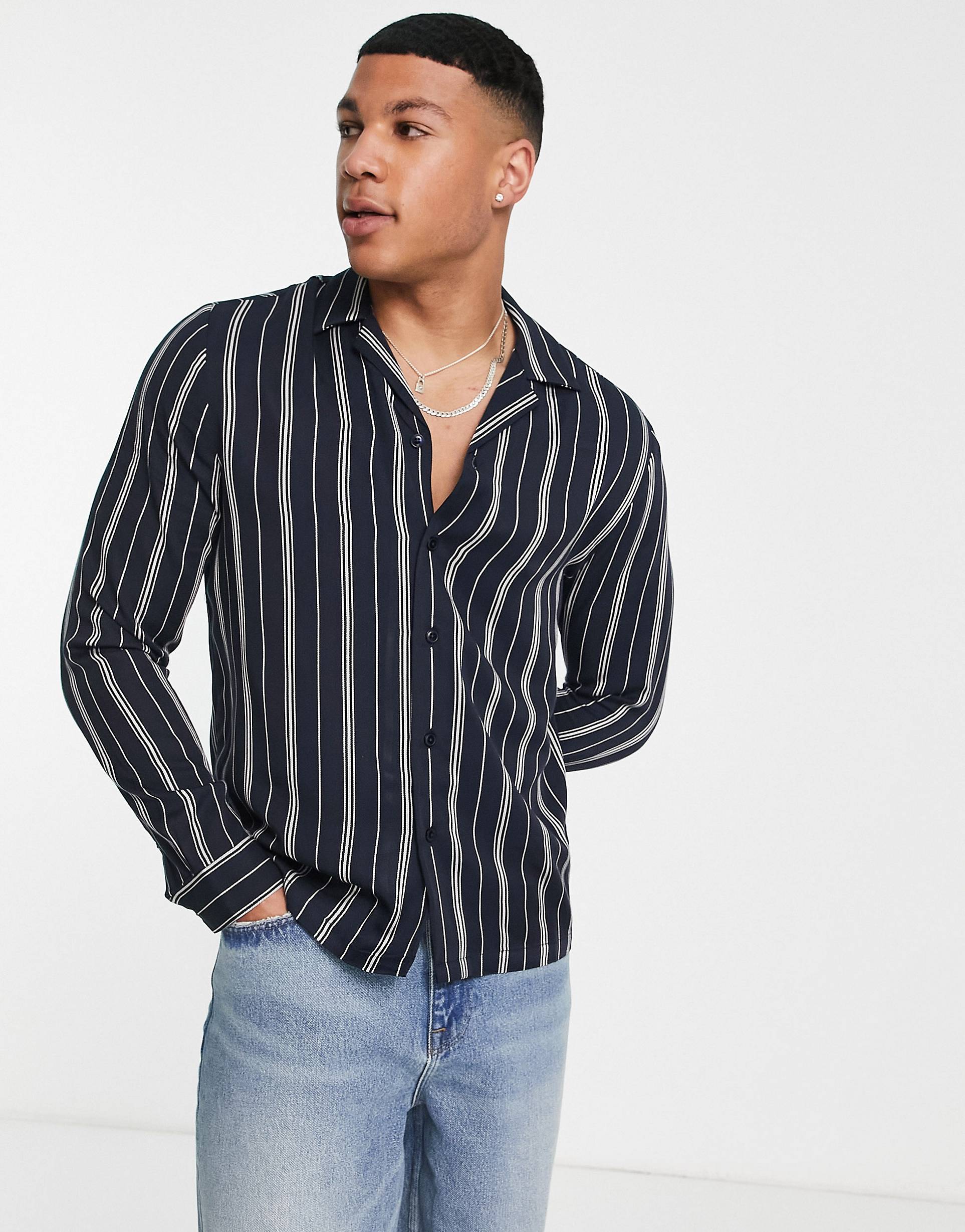 CLASSIC BLACK STRIPED FULL SLEEVE SHIRT - MEN