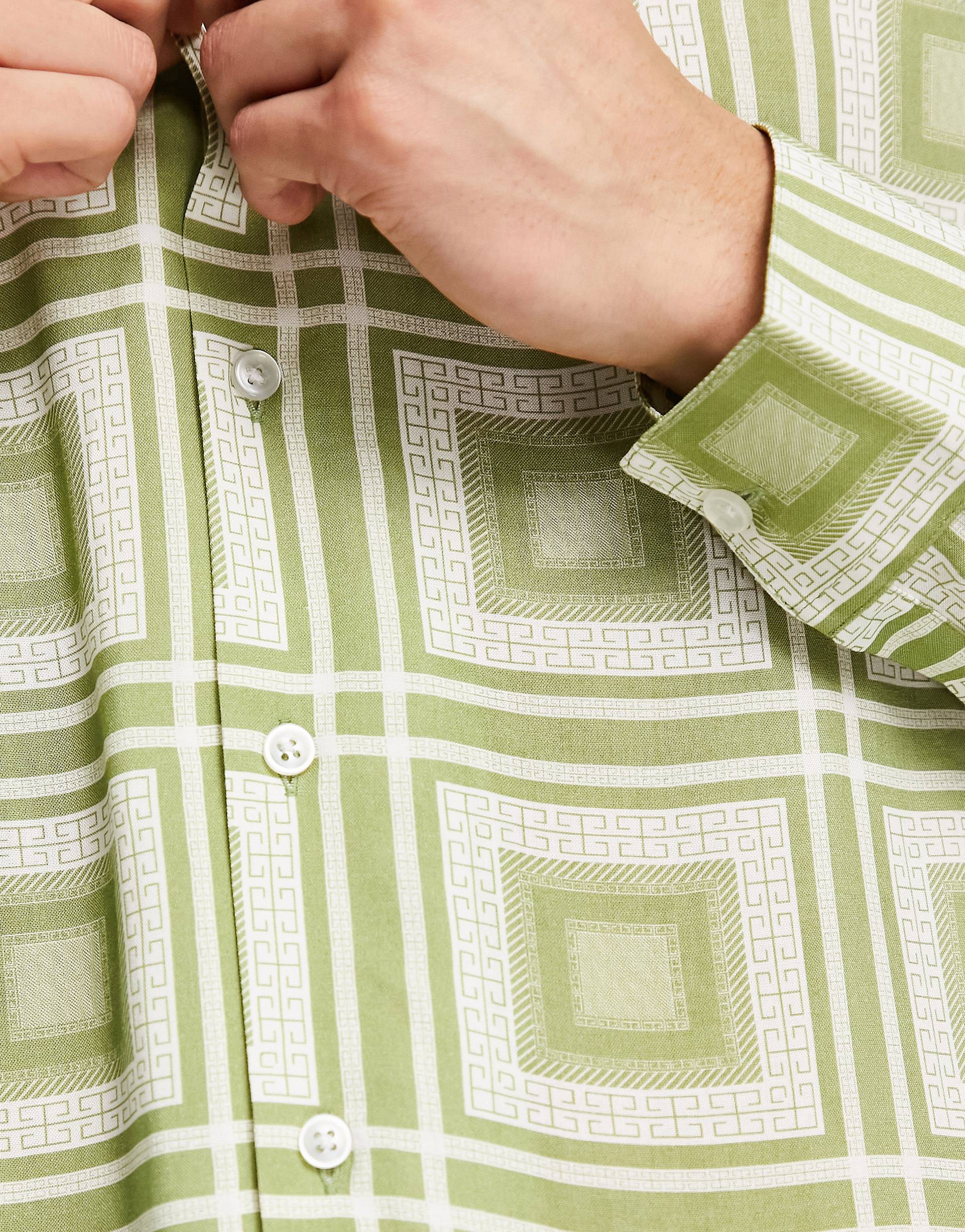 GREEN CHECKS PRINT SHIRT- MEN