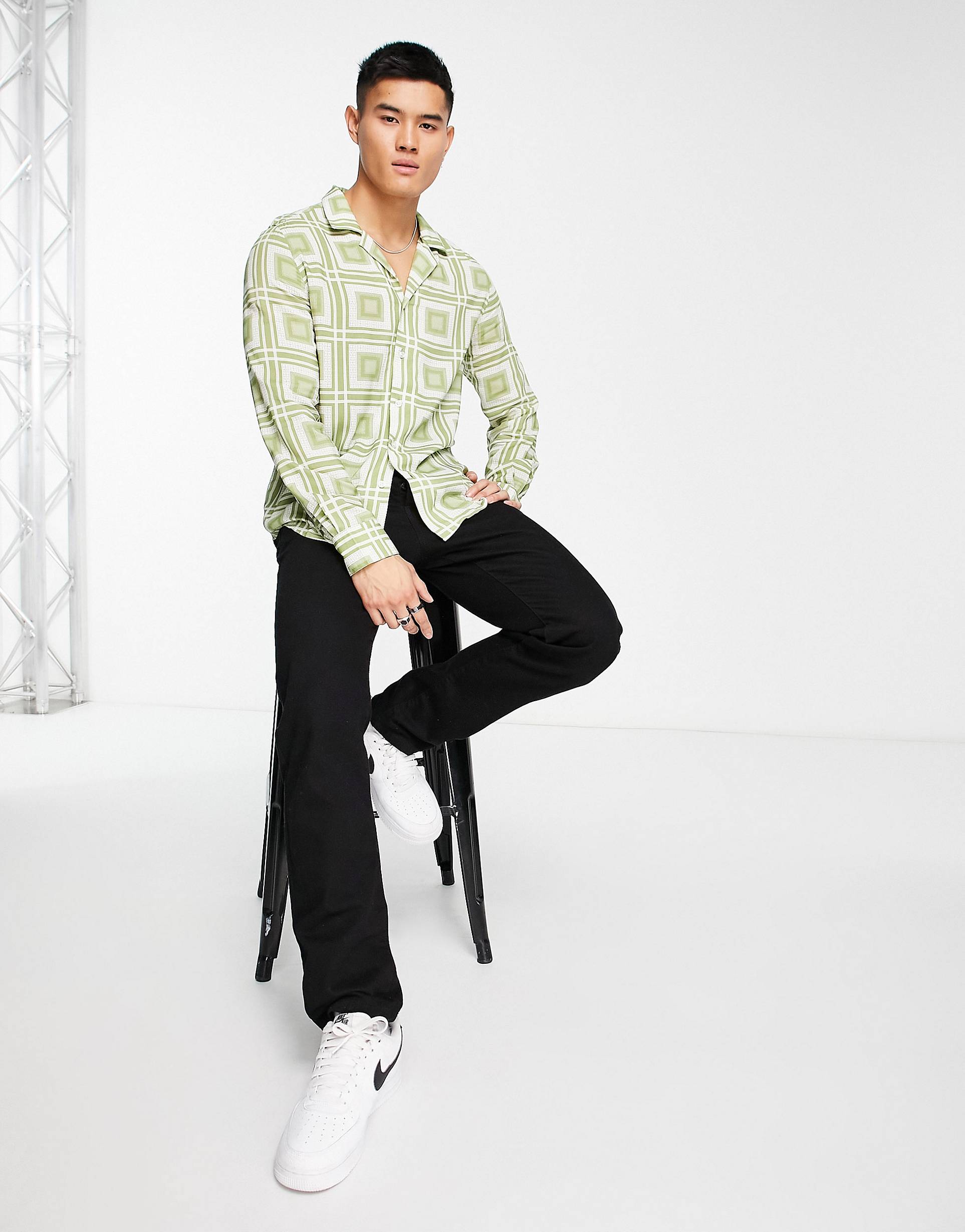 GREEN CHECKS PRINT SHIRT- MEN