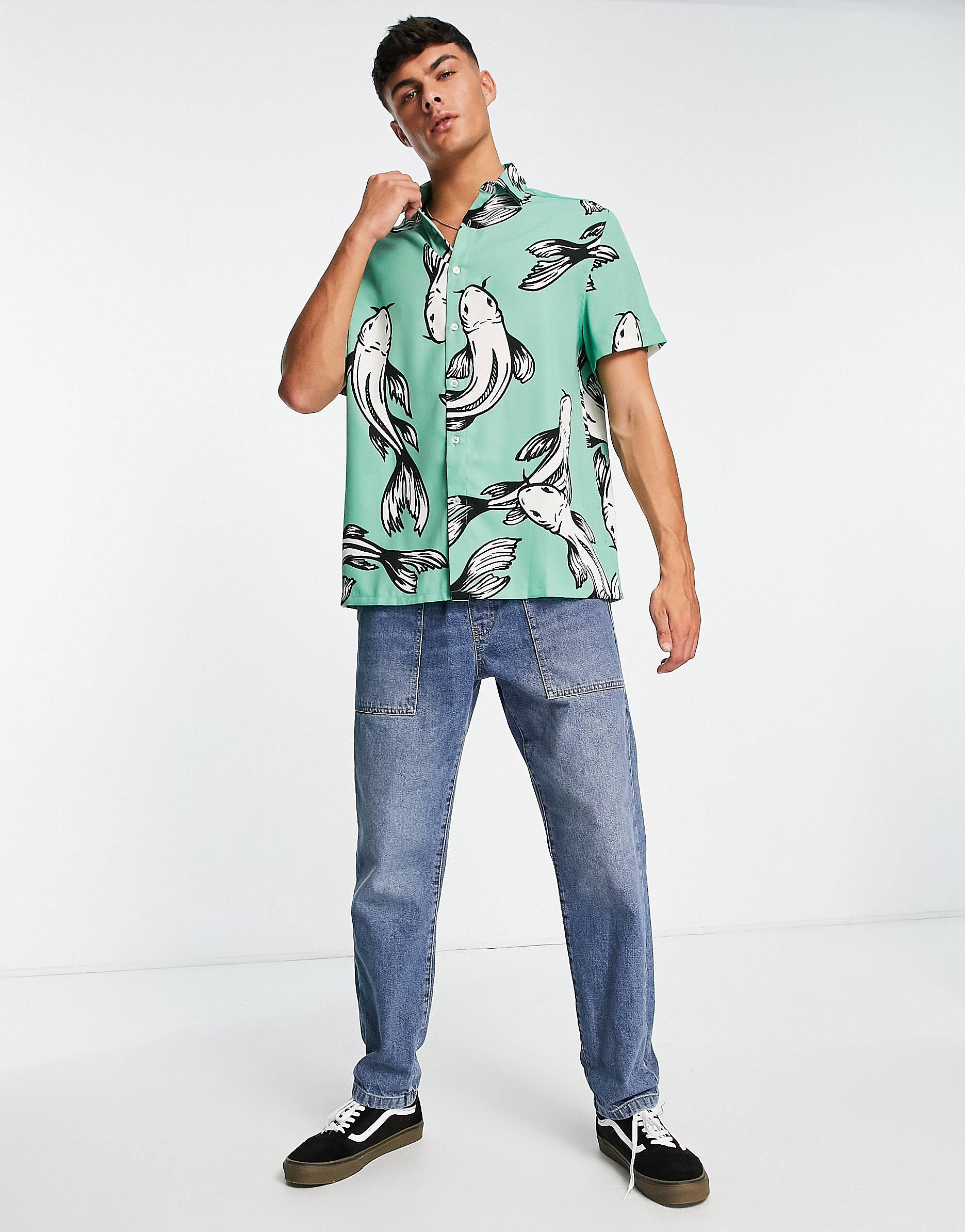 GREEN FISH PATTERN SHIRT - MEN