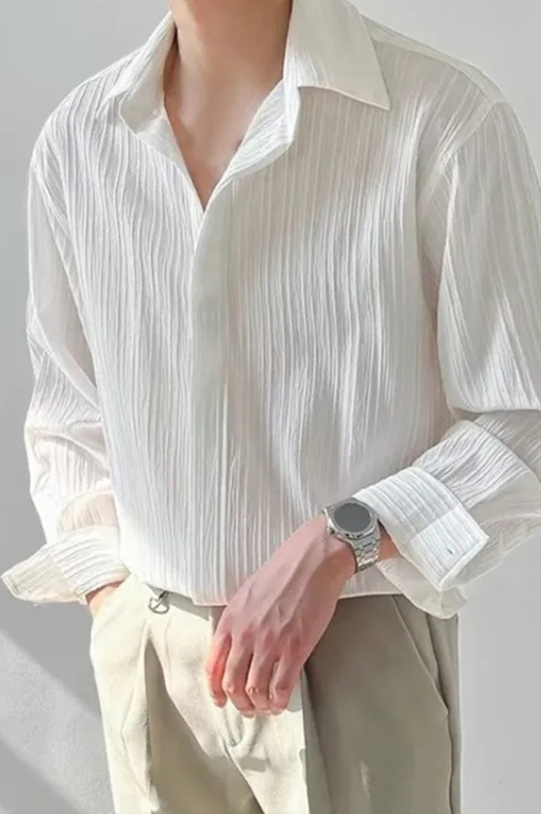 White Stripe Texture Full Sleeve Men Shirt