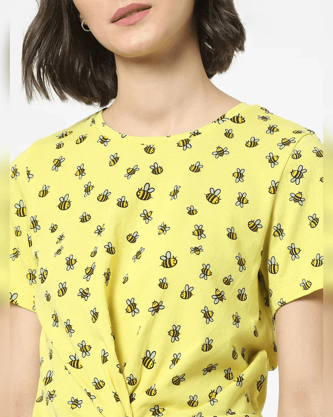 Honey Bee Print Round Neck T-shirt For Women