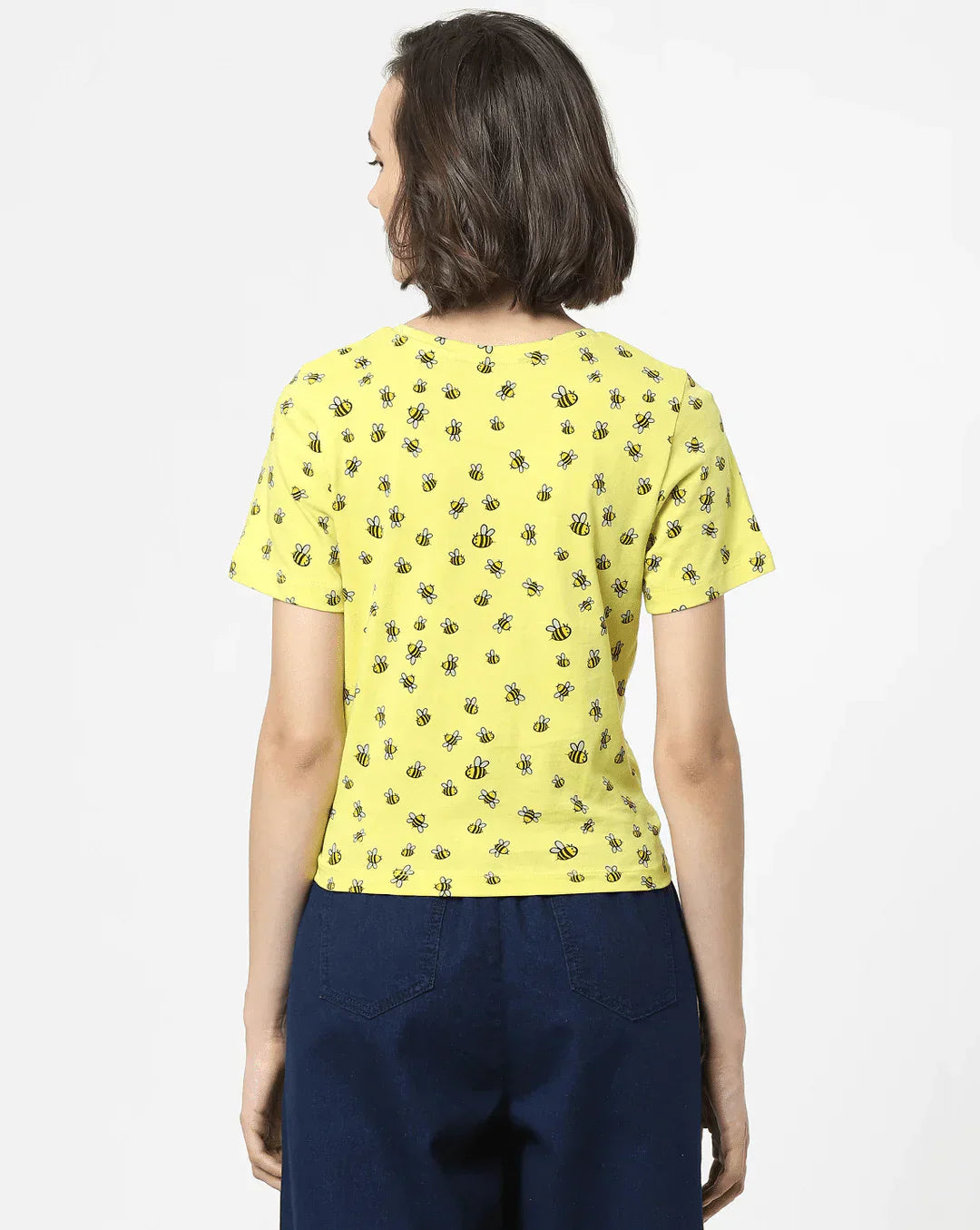 Honey Bee Print Round Neck T-shirt For Women