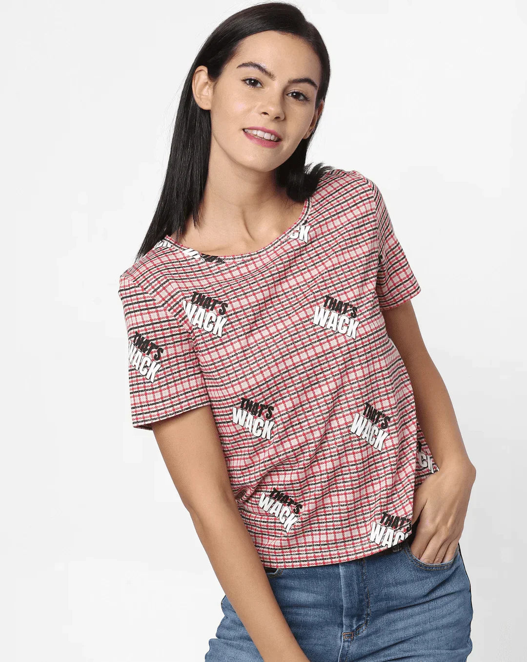 Checks Print Round-Neck T-shirt For Women