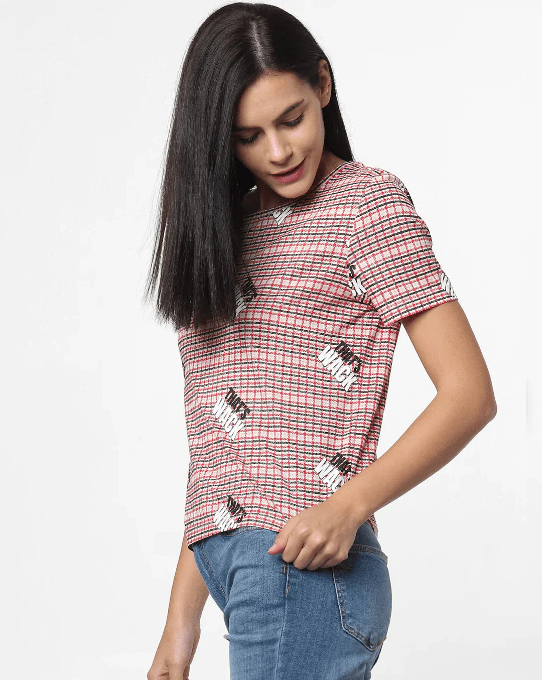 Checks Print Round-Neck T-shirt For Women