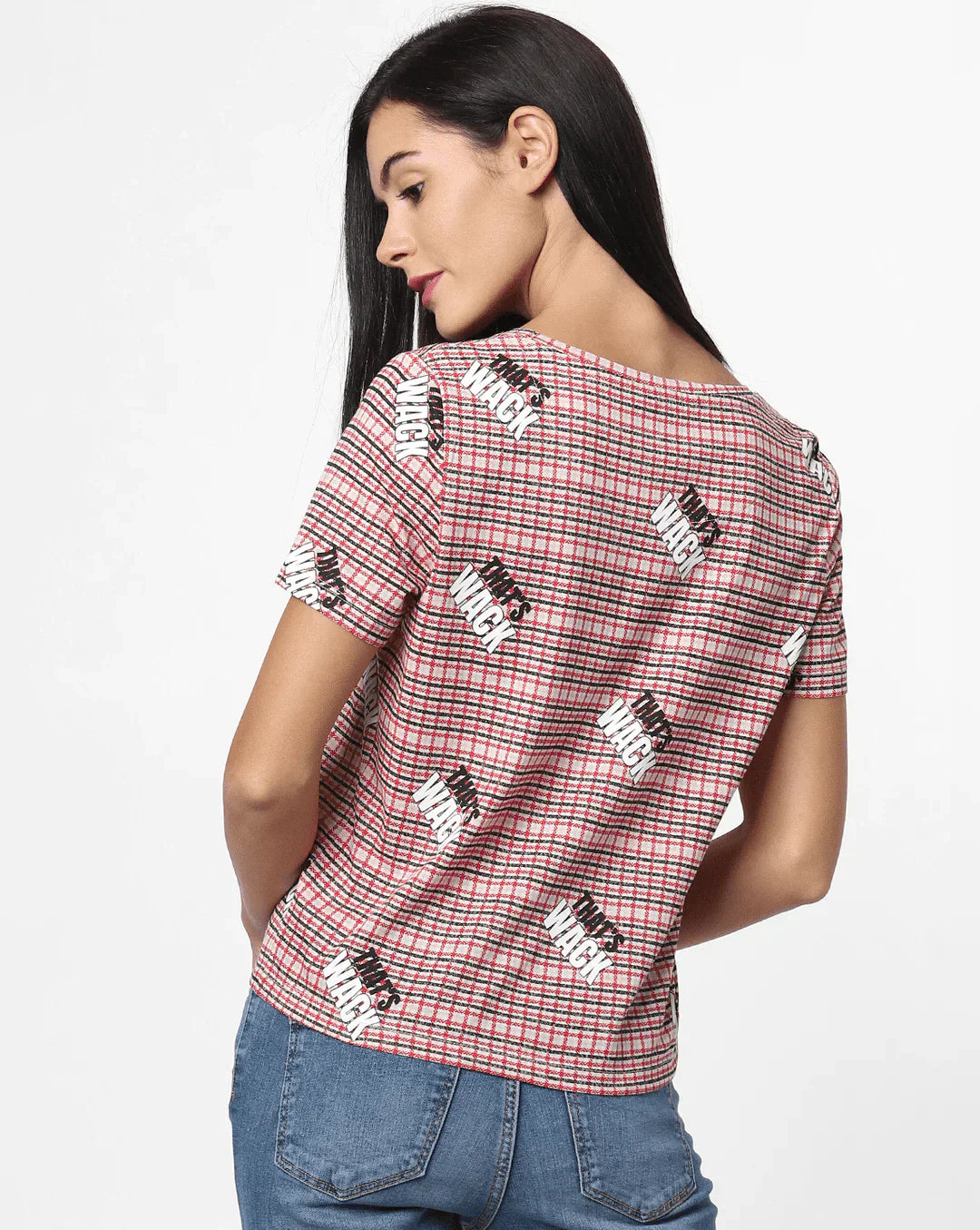 Checks Print Round-Neck T-shirt For Women