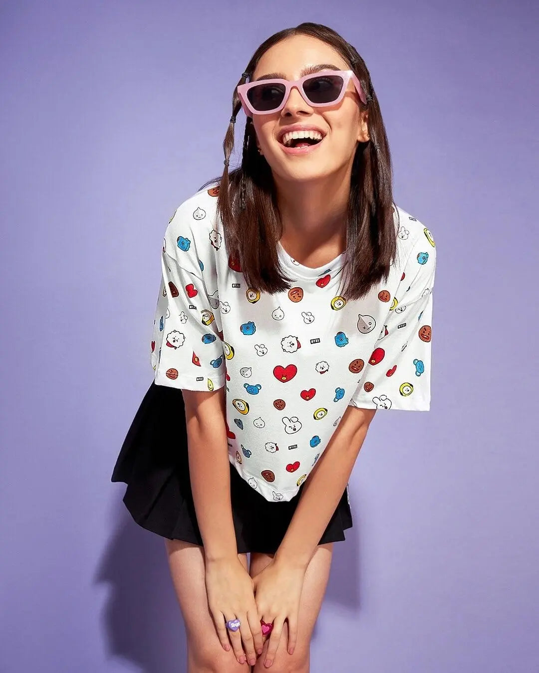 Heart Print Round-Neck T-shirt