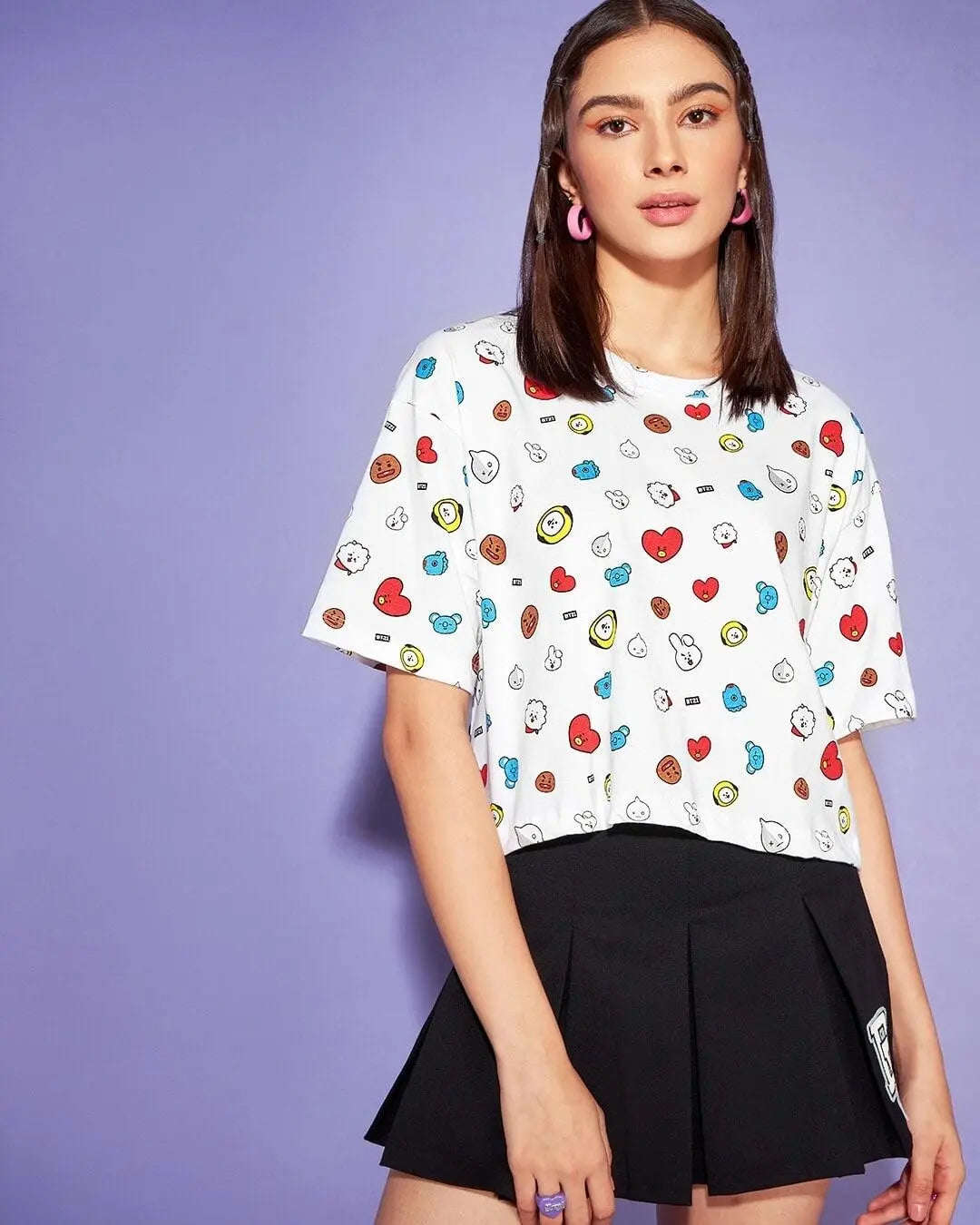 Heart Print Round-Neck T-shirt