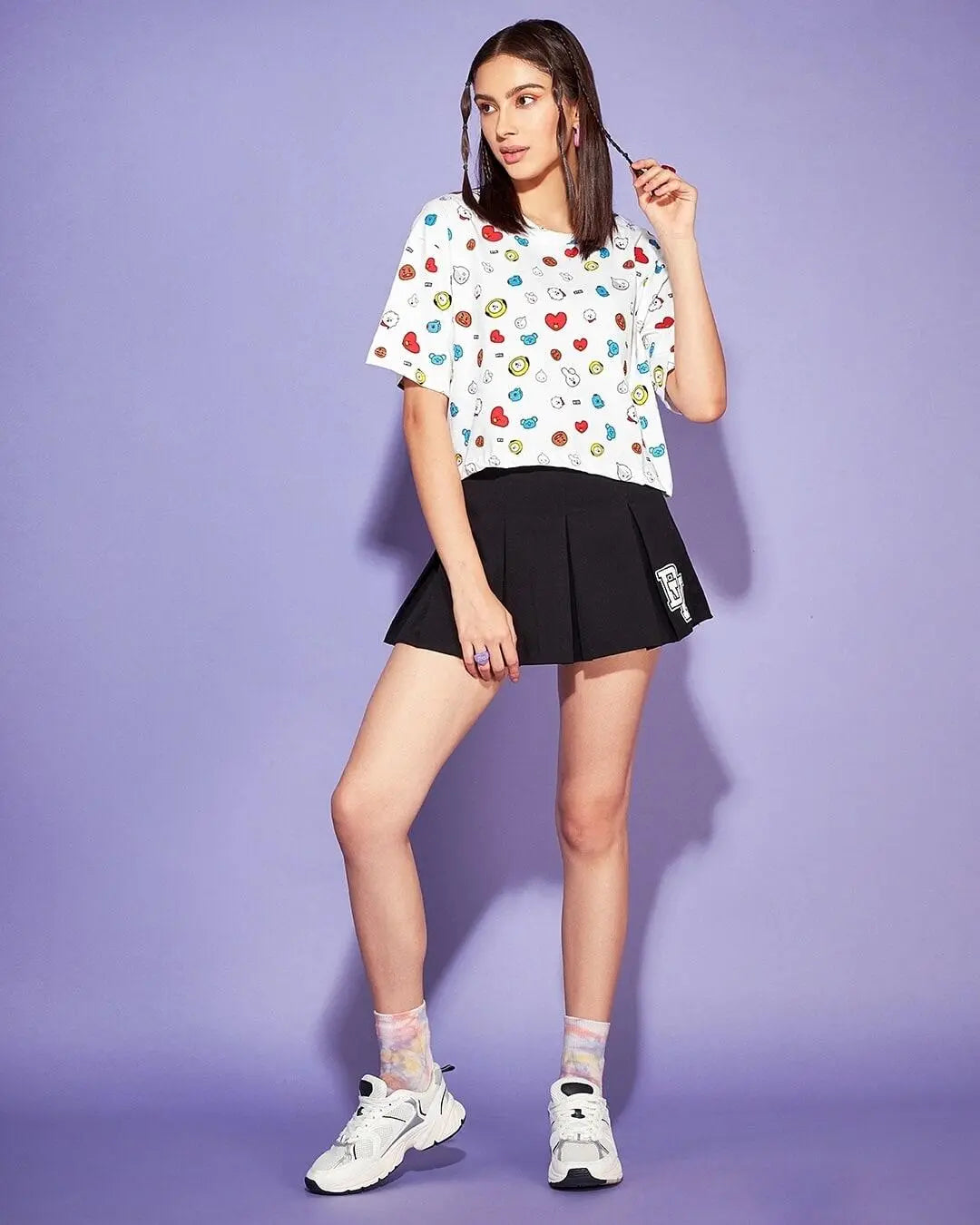 Heart Print Round-Neck T-shirt