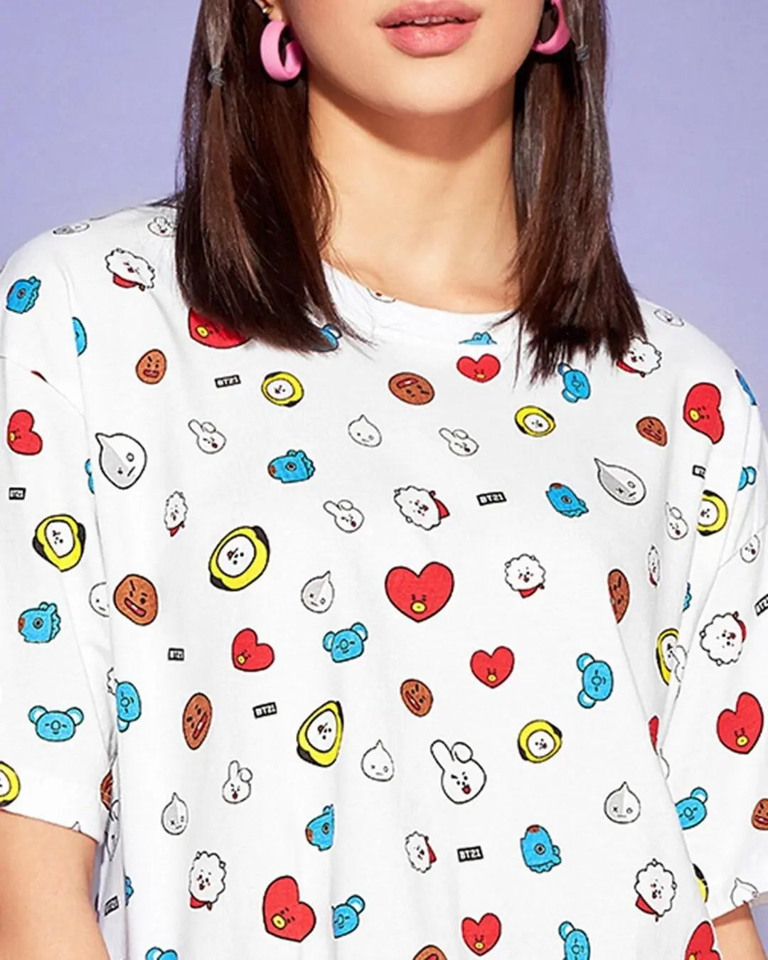 Heart Print Round-Neck T-shirt