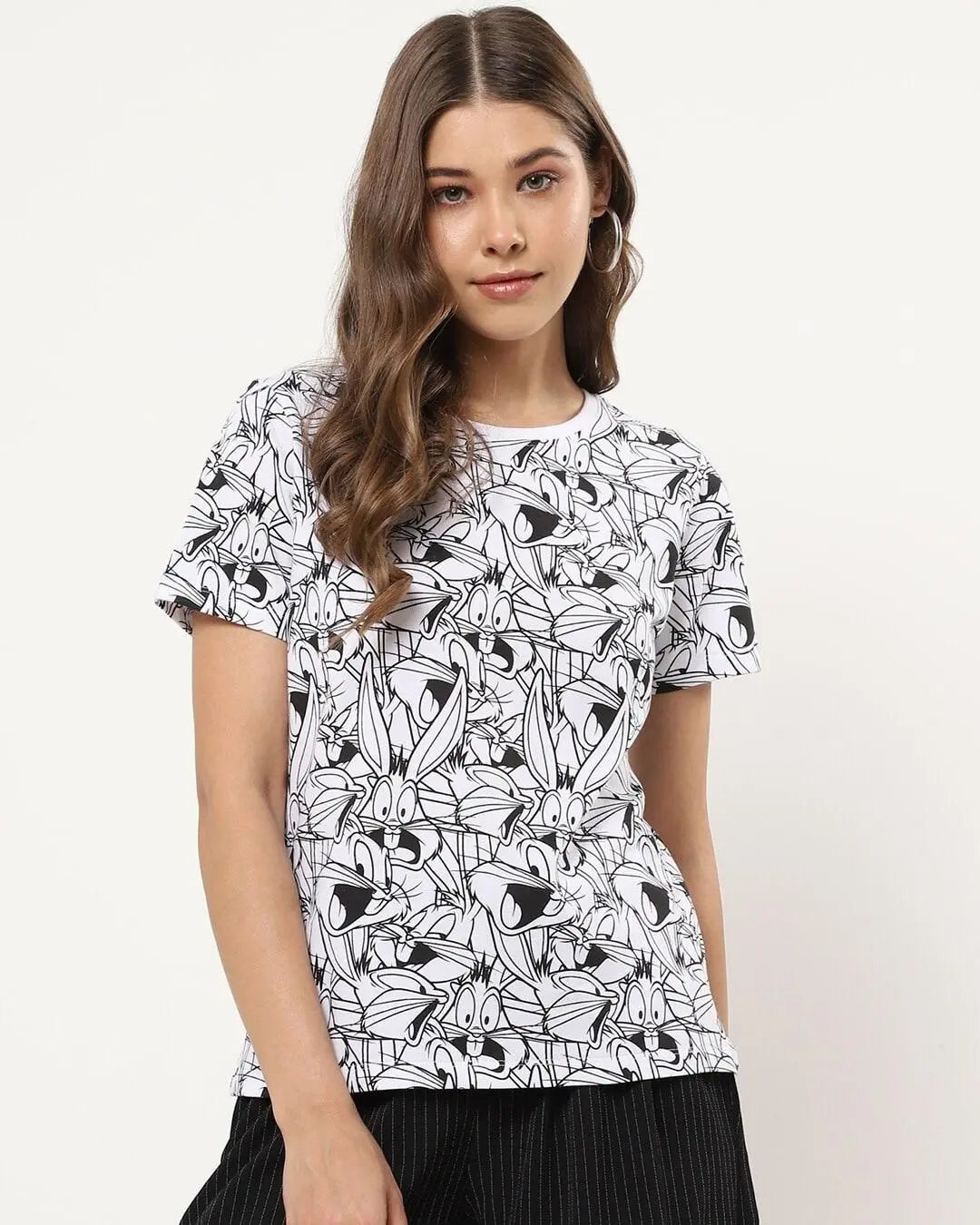 Rabit Print Round-Neck T-shirt