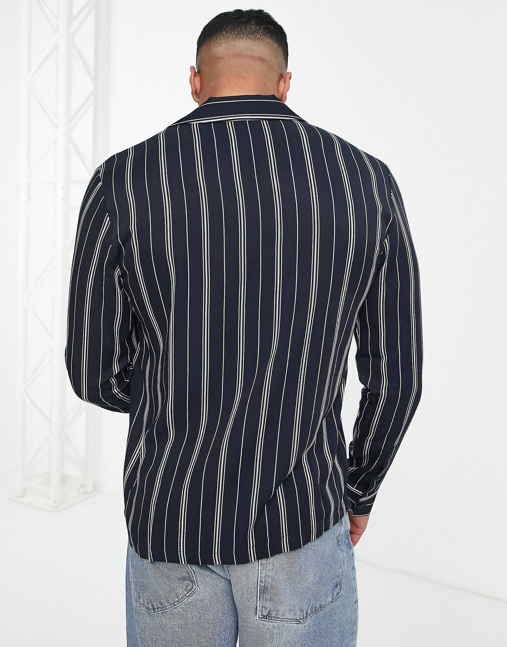 CLASSIC BLACK STRIPED FULL SLEEVE SHIRT - MEN