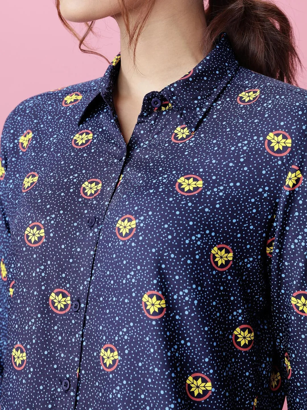 Women Blue Dotted Printed Shirt