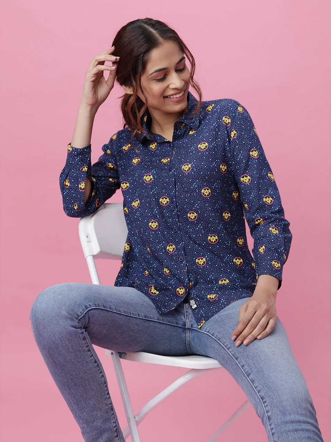 Women Blue Dotted Printed Shirt