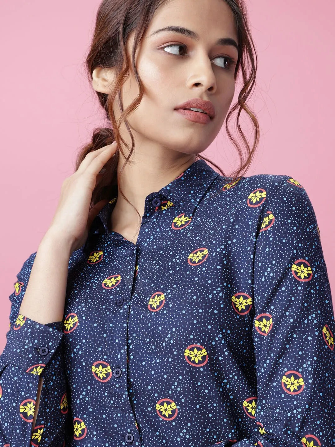 Women Blue Dotted Printed Shirt