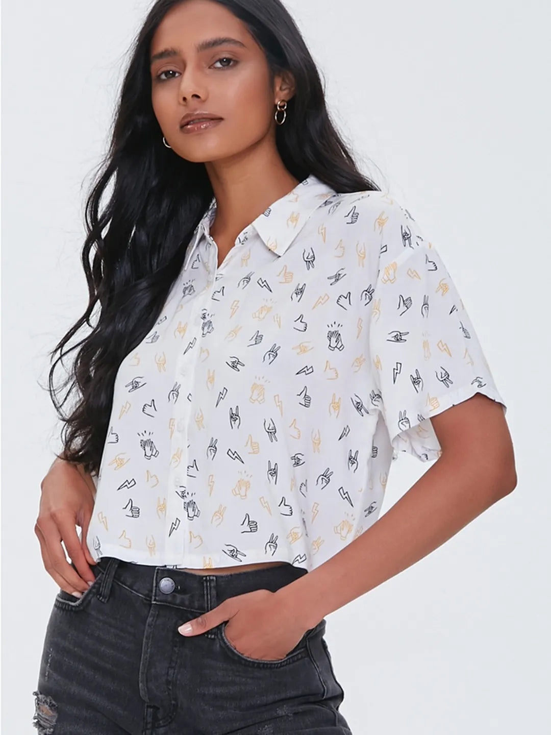 Hand Signs Print Slim Fit Printed Shirt