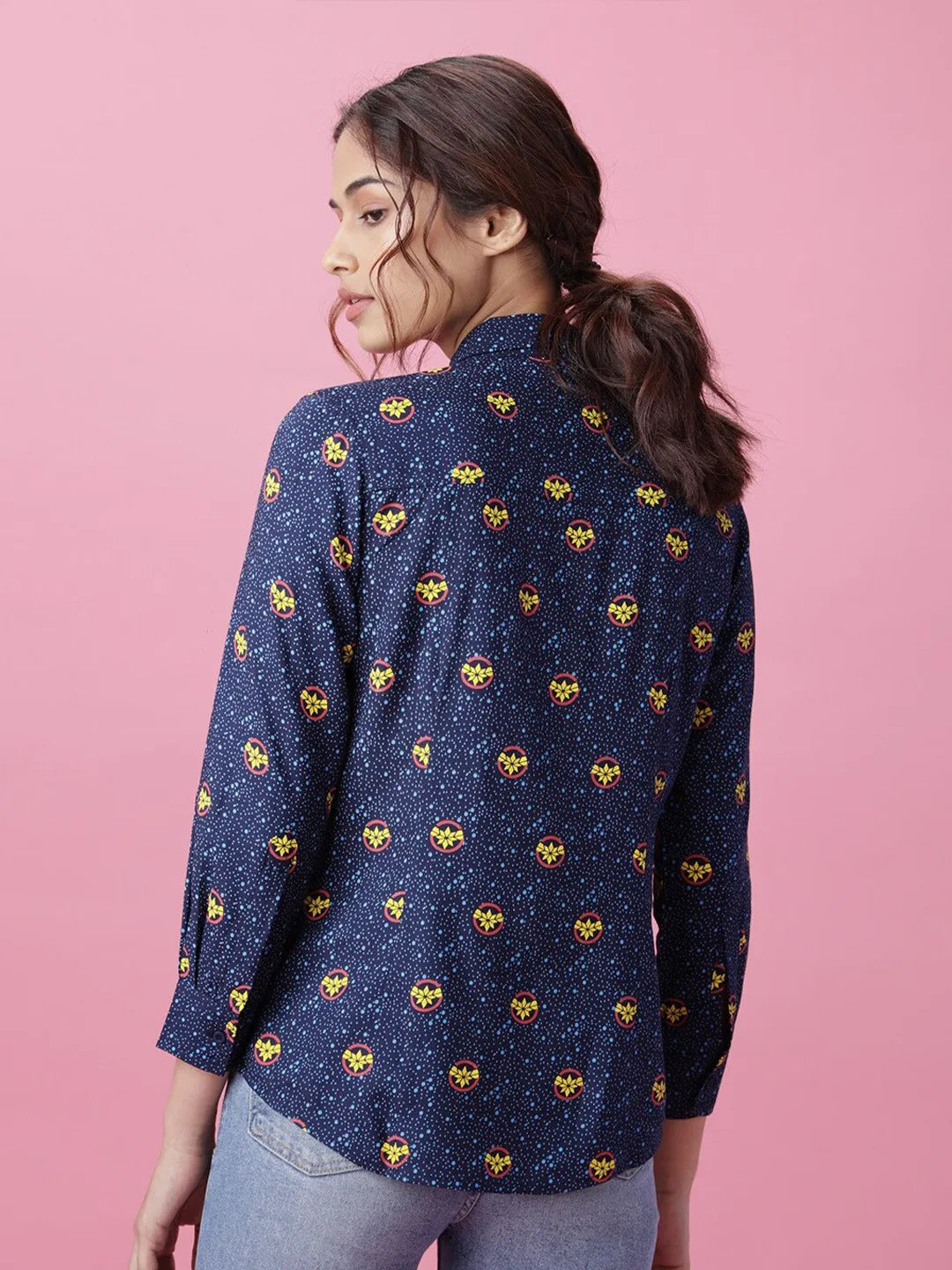 Women Blue Dotted Printed Shirt