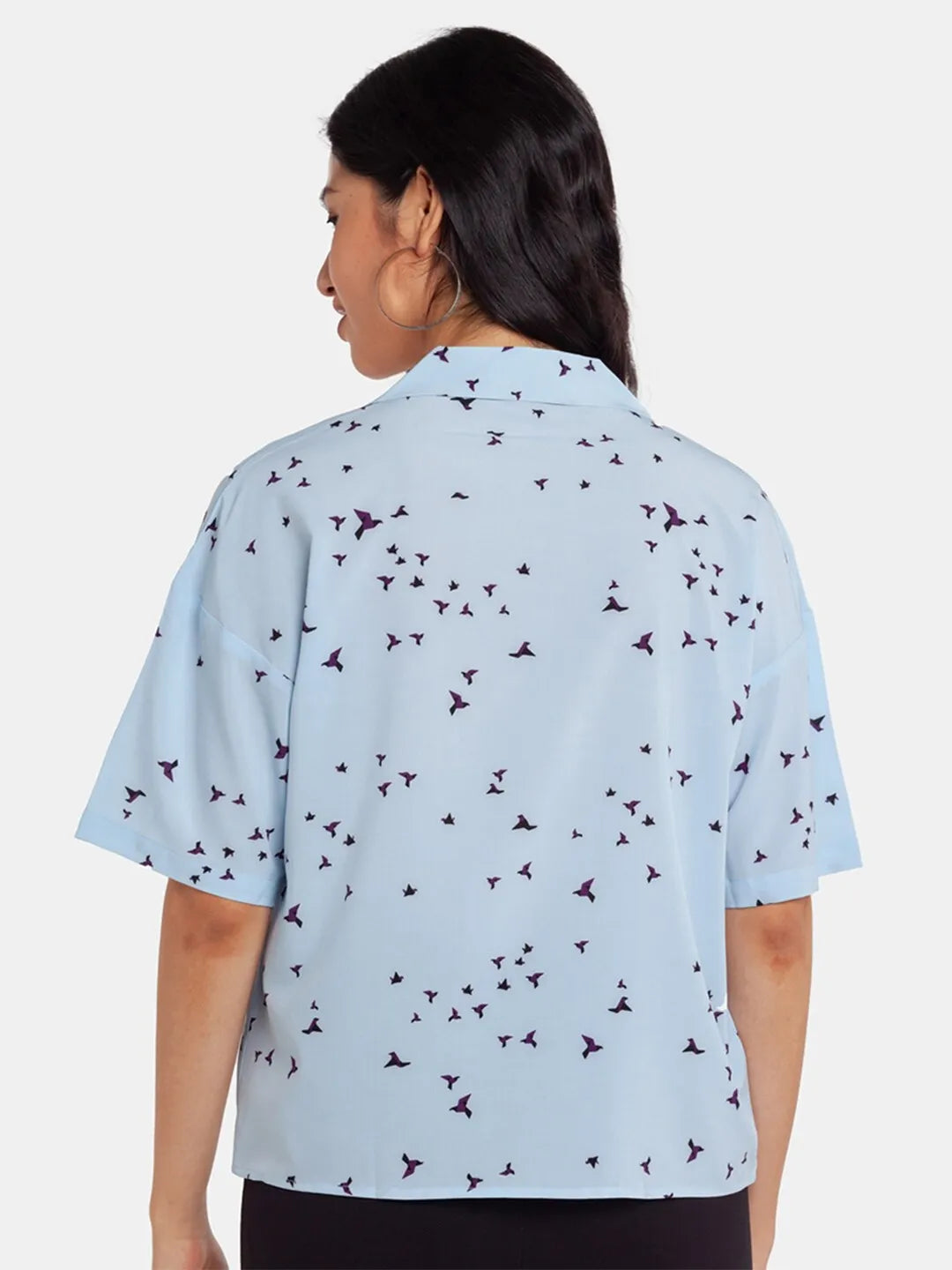 Bird Pattern Blue Printed Shirt