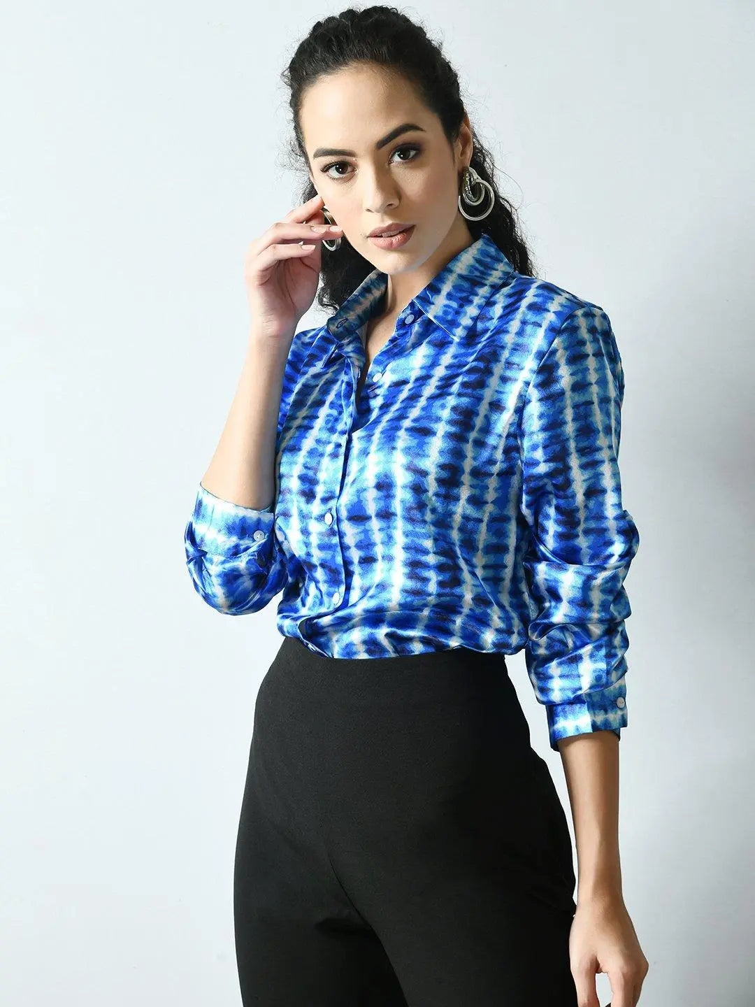 Blue Block Pattern Printed Shirt