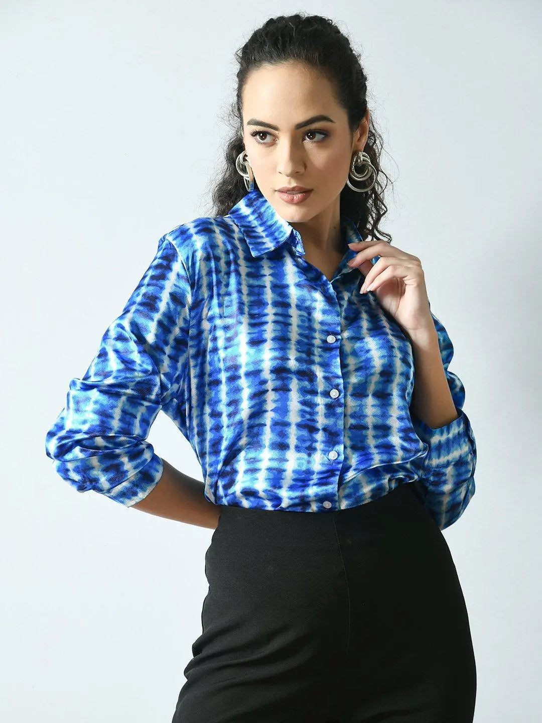 Blue Block Pattern Printed Shirt