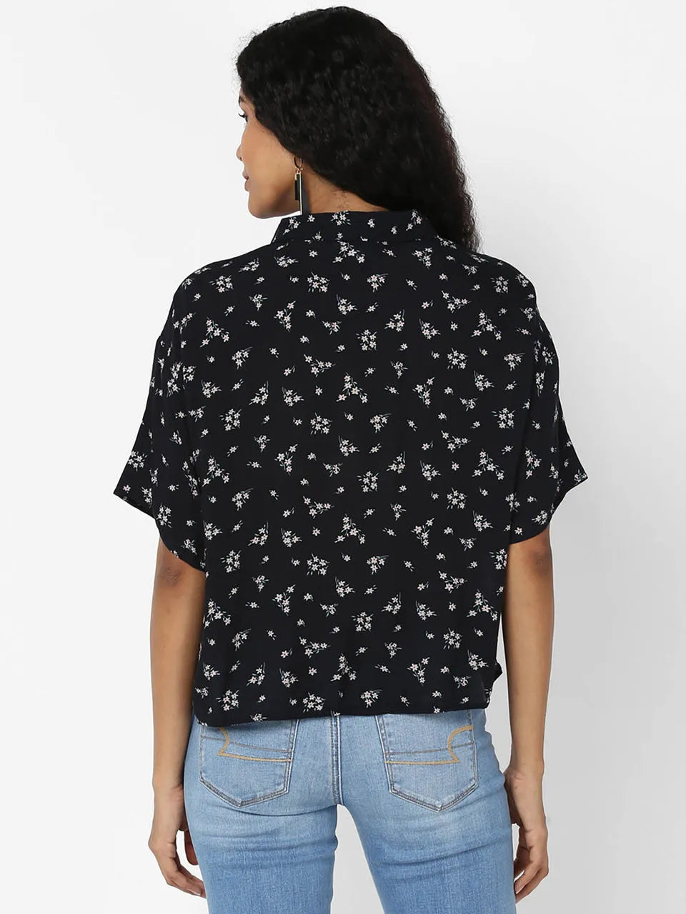 Black Floral Pattern Printed Women Shirt